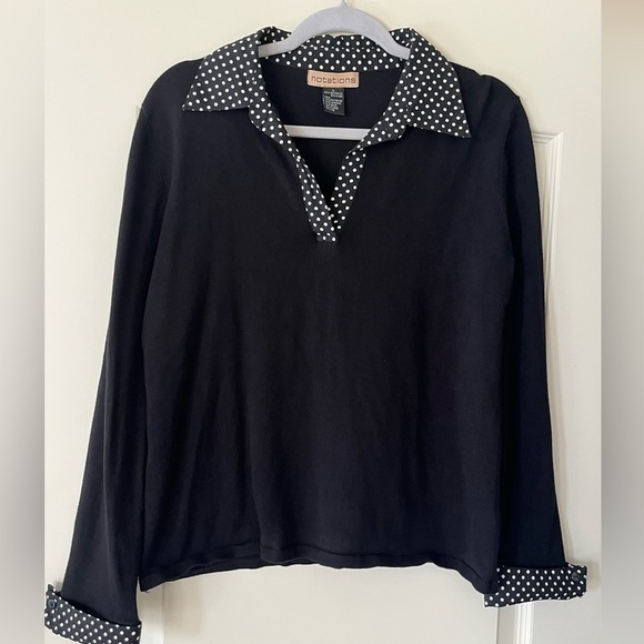 Notations Black Collared Black Blouse Some Pilling Women’s size large - Picture 1 of 12